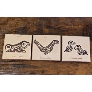 Clarence Wells Coaster Tile Ceramic Art Vintage Eaglets Sea Lion Frog